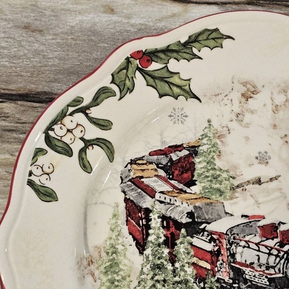 Better Homes Gardens Heritage Winter‎ Forest TRAIN Steam Engine 9" Plate Cream - Picture 3 of 12